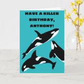 Orcas Killer Whales Blauwgroen Blauw Aangepast Kaart (Gele Bloem)