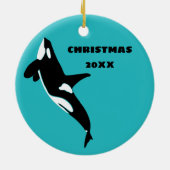 Orcas Killer Whales Blauwgroen Blauw Aangepast Keramisch Ornament (Achterkant)