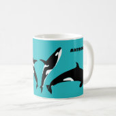 Orcas Killer Whales Blauwgroen Blauw Aangepast Koffiemok (Voorkant rechts)