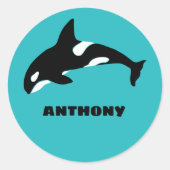 Orcas Killer Whales Blauwgroen Blauw Aangepast Ronde Sticker (Voorkant)
