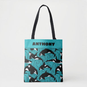Orcas Killer Whales Blauwgroen Blauw Aangepast Tote Bag