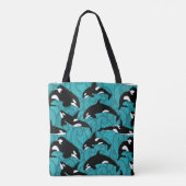 Orcas Killer Whales Blauwgroen Blauw Aangepast Tote Bag (Achterkant)