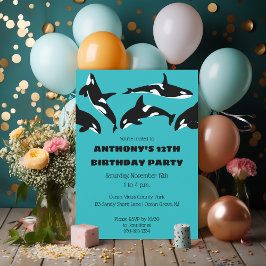 Orcas Killer Whales Blauwgroen Blue Birthday Party Kaart