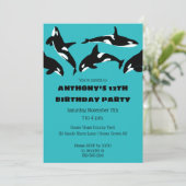 Orcas Killer Whales Blauwgroen Blue Birthday Party Kaart (Staand voorkant)