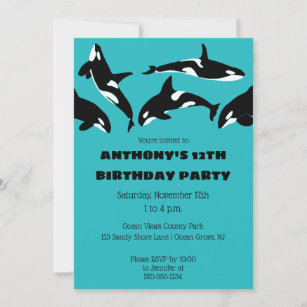 Orcas Killer Whales Blauwgroen Blue Birthday Party Kaart