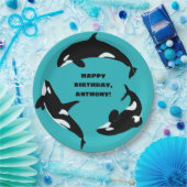 Orcas Killer Whales Blauwgroen Blue Birthday Party Papieren Bordje (Feest)