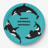Orcas Killer Whales Blauwgroen Blue Birthday Party Papieren Bordje (Voorkant)
