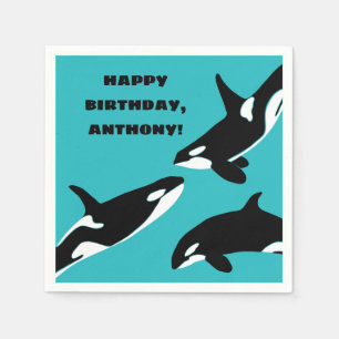 Orcas Killer Whales Blauwgroen Blue Birthday Party Servet
