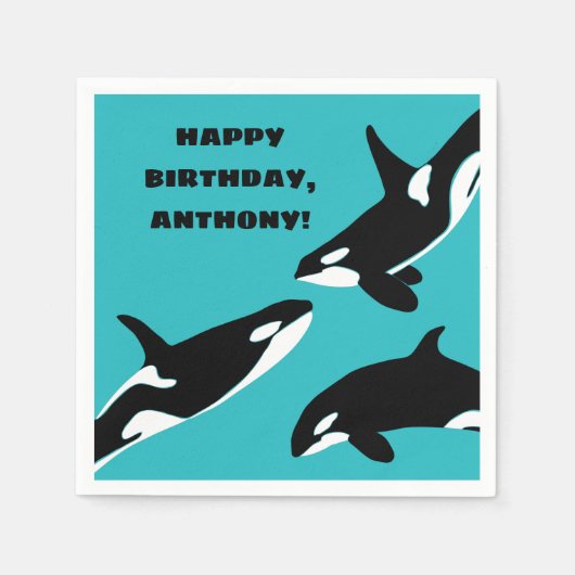 Orcas Killer Whales Blauwgroen Blue Birthday Party Servet (Voorkant)