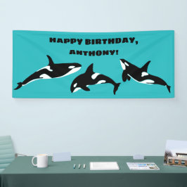 Orcas Killer Whales Blauwgroen Blue Birthday Party Spandoek