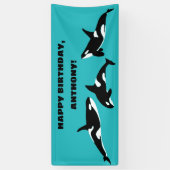 Orcas Killer Whales Blauwgroen Blue Birthday Party Spandoek (Verticaal)