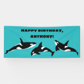 Orcas Killer Whales Blauwgroen Blue Birthday Party Spandoek (Horizontaal)