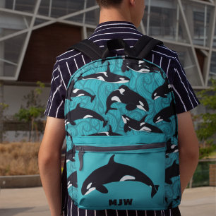 Orcas Moordwalvissen Turquoise Blauwe Gepersonalis Bedrukte Rugzak