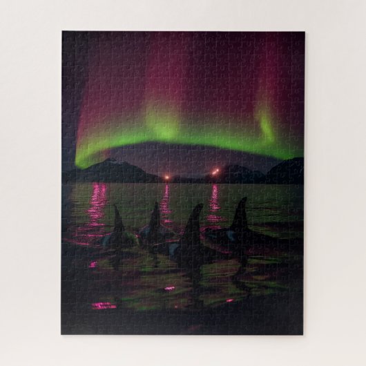 Orcas swim in Paarse Aurora - vulwalvis Legpuzzel (Verticaal)