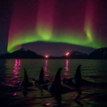 Orcas swim in Paarse Aurora - vulwalvis