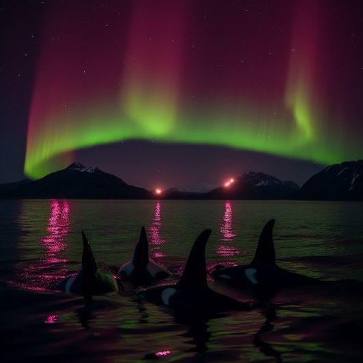 Orcas swim in Paarse Aurora - vulwalvis Legpuzzel