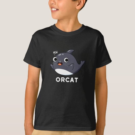 Orcat Funny Cat Orca Pun Dark BG T-shirt (Voorkant)