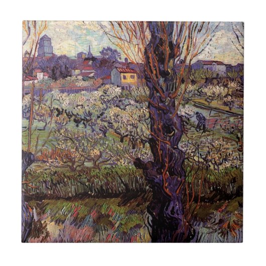 Orchard in Blossom, Arles van Vincent van Gogh Tegeltje (Voorkant)