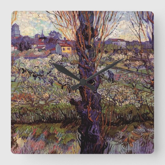 Orchard in Blossom, Arles van Vincent van Gogh Vierkante Klok (Voorkant)