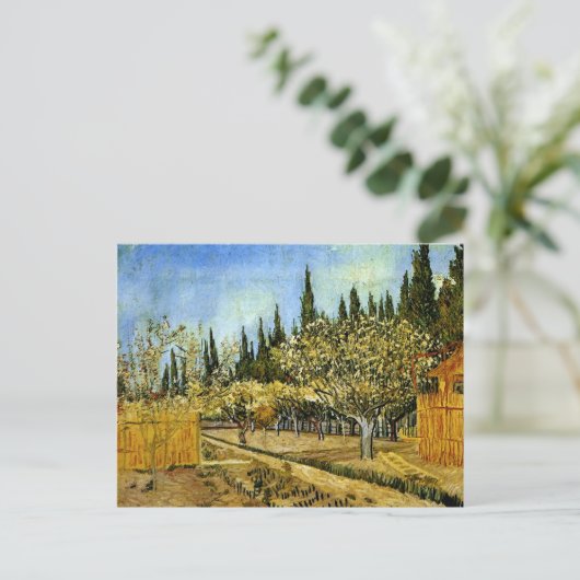 Orchard in Blossom, Cypresses, Vincent van Gogh Briefkaart (Staand voorkant)