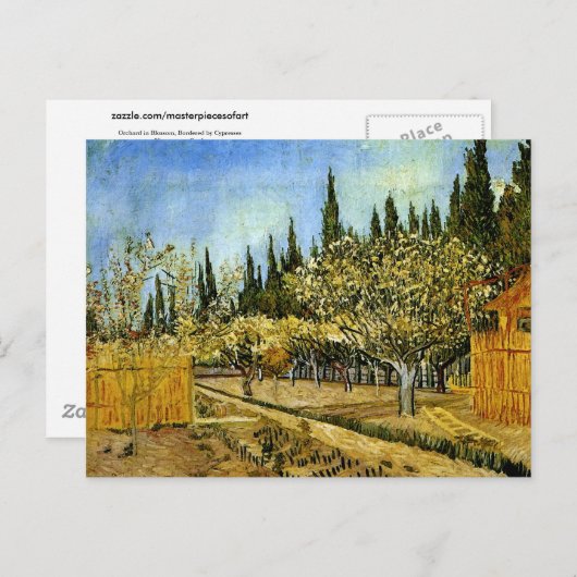 Orchard in Blossom, Cypresses, Vincent van Gogh Briefkaart (Voorkant / Achterkant)