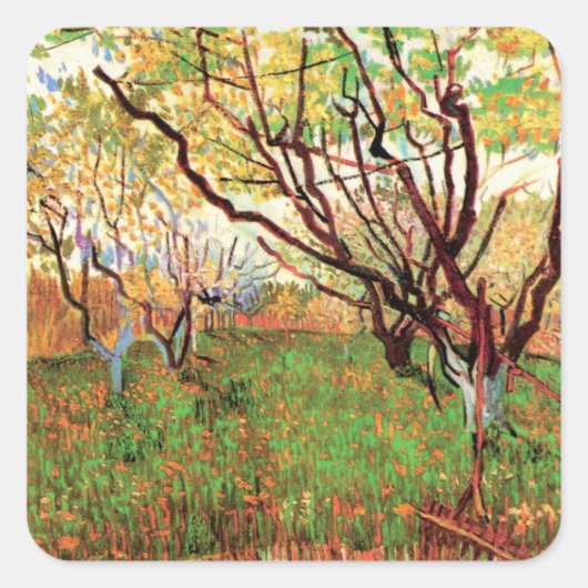Orchard in Blossom door Vincent van Gogh Vierkante Sticker (Voorkant)