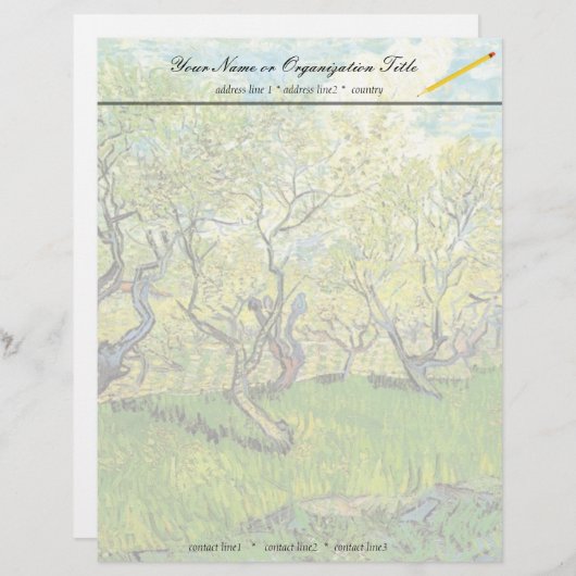 Orchard in Blossom, Vincent van Gogh. Briefhoofd Sjabloon (Voorkant / Achterkant)