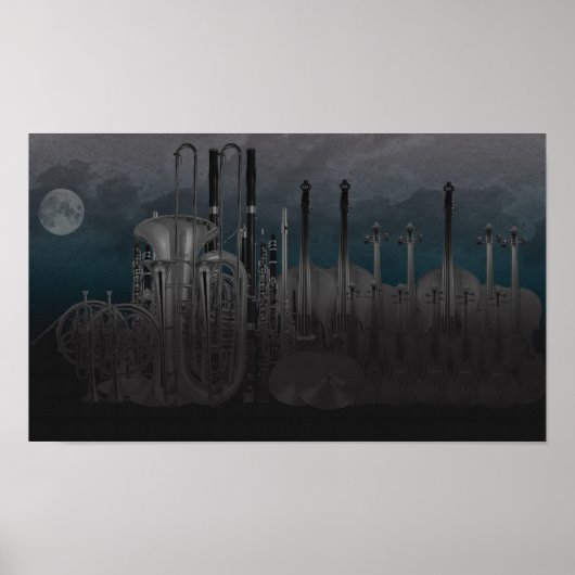 Orchestra Instrument Nighttime Skyline Poster (Voorkant)