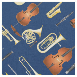 Orchestra Instruments Musician Decor Blue Stof