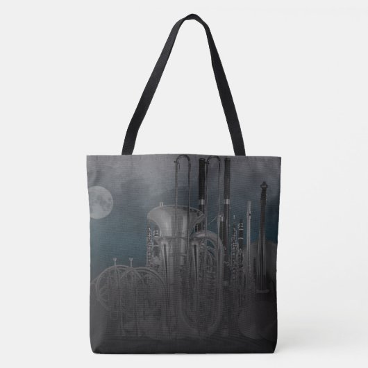 Orchestra Instruments Nighttime Moonlit Skyline Tote Bag (Voorkant)