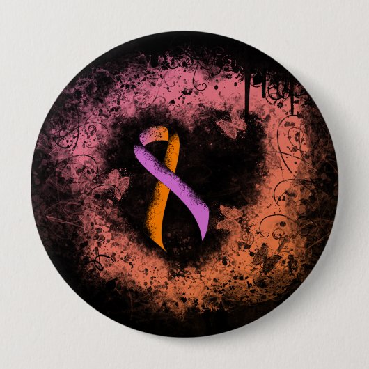 Orchid and Oranje Awareness Ribbon Grunge Heart Ronde Button 4,0 Cm (Voorkant)