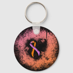 Orchid and Oranje Awareness Ribbon Grunge Heart Sleutelhanger