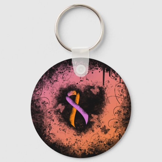 Orchid and Oranje Awareness Ribbon Grunge Heart Sleutelhanger (Voorkant)
