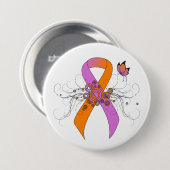 Orchid and Oranje Awareness Ribbon with Butterfly Ronde Button 7,6 Cm (Voorkant /achterkant)