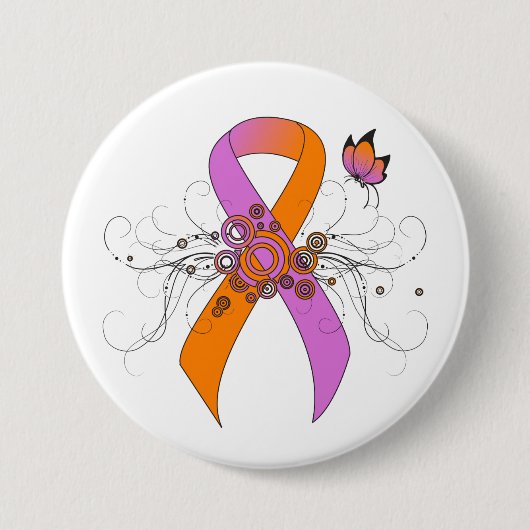 Orchid and Oranje Awareness Ribbon with Butterfly Ronde Button 7,6 Cm (Voorkant)