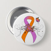 Orchid and Oranje Awareness Ribbon with Butterfly Ronde Button 7,6 Cm (Voorkant /achterkant)