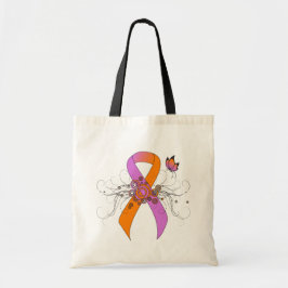 Orchid and Oranje Awareness Ribbon with Butterfly Tote Bag