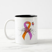 Orchid and Oranje Awareness Ribbon with Butterfly Tweekleurige Koffiemok (Links)
