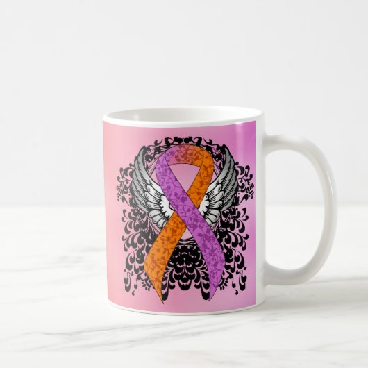 Orchid and Oranje Awareness Ribbon with Wings Koffiemok (Rechts)