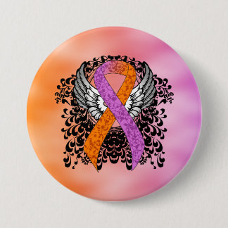 Orchid and Oranje Awareness Ribbon with Wings Ronde Button 7,6 Cm