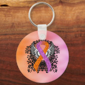 Orchid and Oranje Awareness Ribbon with Wings Sleutelhanger (Voorkant)