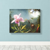Orchid and Three Hummingbird Fine Art Canvas Afdruk (Insitu (Houten vloer))