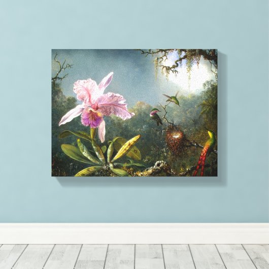 Orchid and Three Hummingbird Fine Art Canvas Afdruk (Insitu (Houten vloer))
