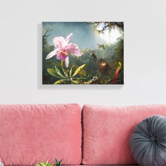 Orchid and Three Hummingbird Fine Art Canvas Afdruk (Insitu (Woonkamer))