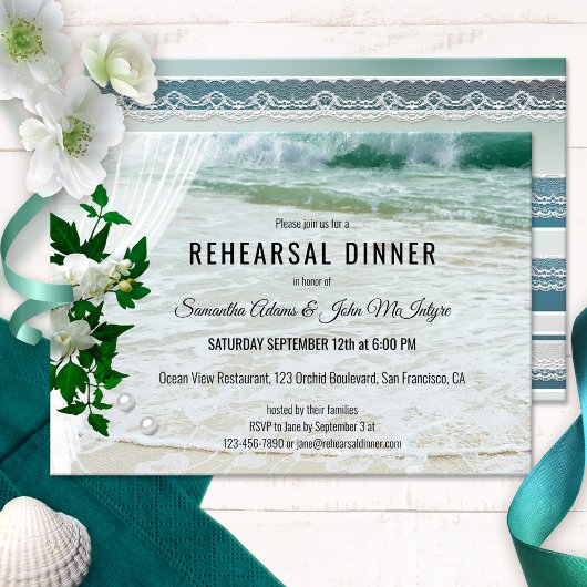 Orchid Beach Lace Rehearsal Dinner Invitation Kaart