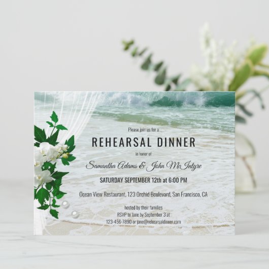 Orchid Beach Lace Rehearsal Dinner Invitation Kaart (Staand voorkant)