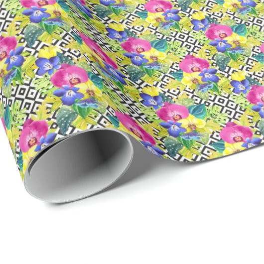 Orchid Begonia en Palm Leaves Cadeaupapier (Rol Hoek)