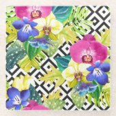 Orchid Begonia en Palm Leaves Glazen Onderzetter (Voorkant)