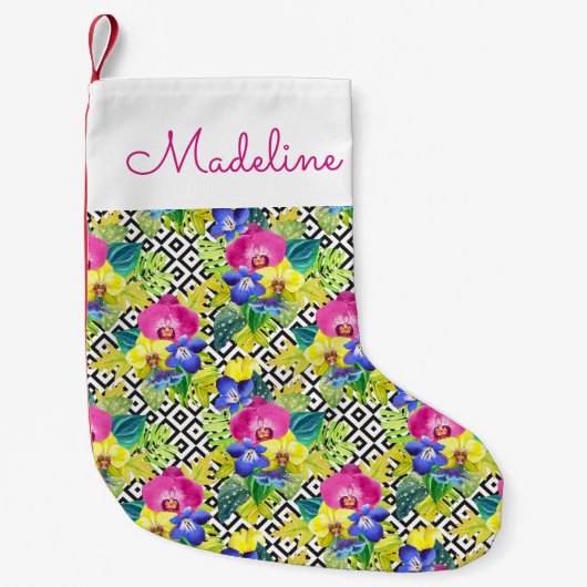 Orchid Begonia en Palm Leaves | Jouw namen toevoeg Kleine Kerstsok (Voorkant)