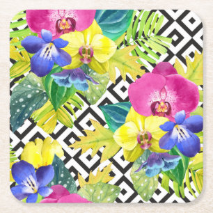 Orchid Begonia en Palm Leaves Kartonnen Onderzetters